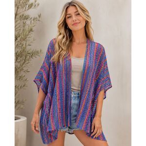 Do Everything In Love NWT Rainbow Crochet Mesh Kimono Swim Cover Up One Size E3